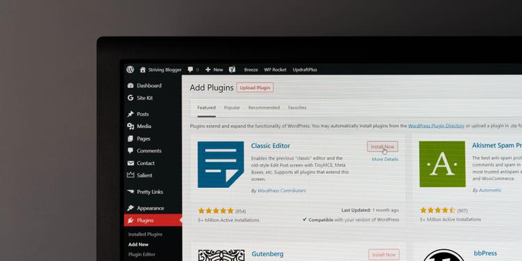 Wordpress open on a laptop screen
